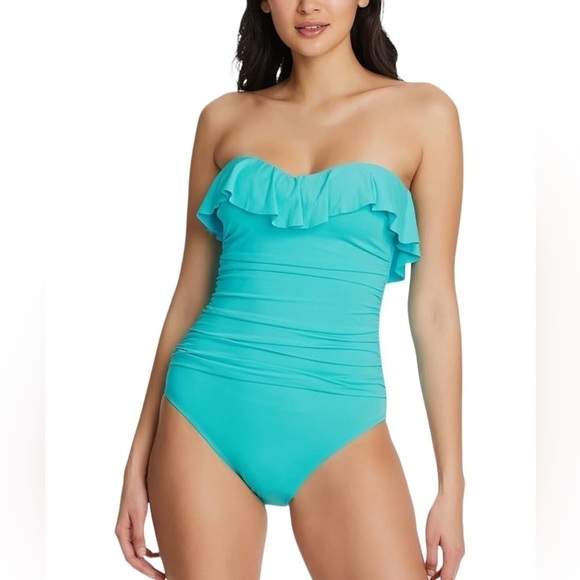 Bleu Rod Beattie Wave Runner Ruffle One Piece Swimsuit Turquoise - Picture 2 of 15